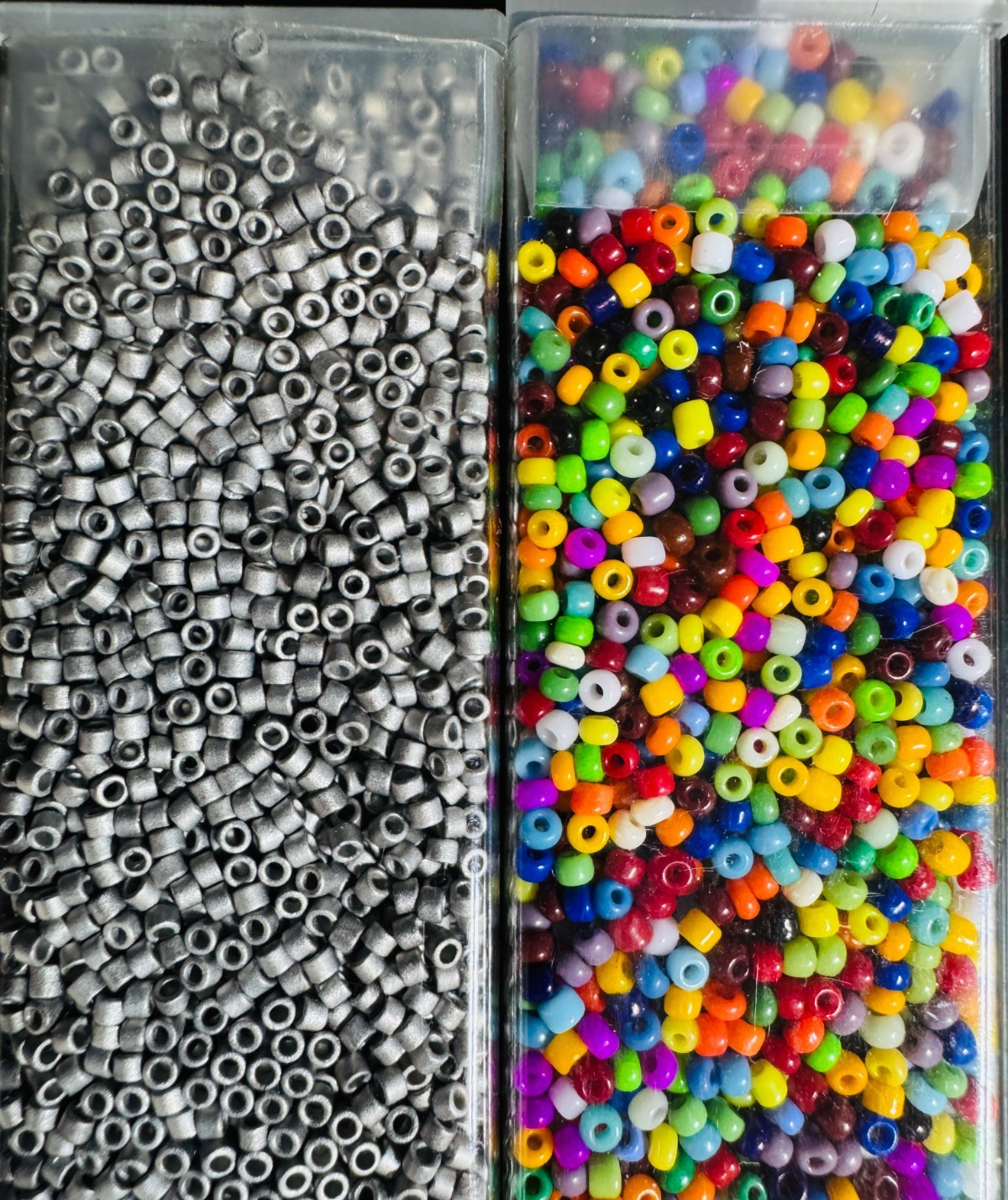 Glass Seed Bead Lot 26 Tubes – Iridescent Neon Mix Different Sizes NOS