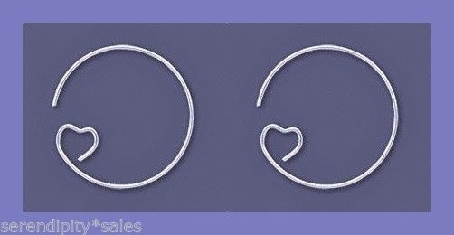 12 SILVER Plated HEART Ear Wire Earrings HOOPS 23mm ~Wires ~ Nickel + Lead Free