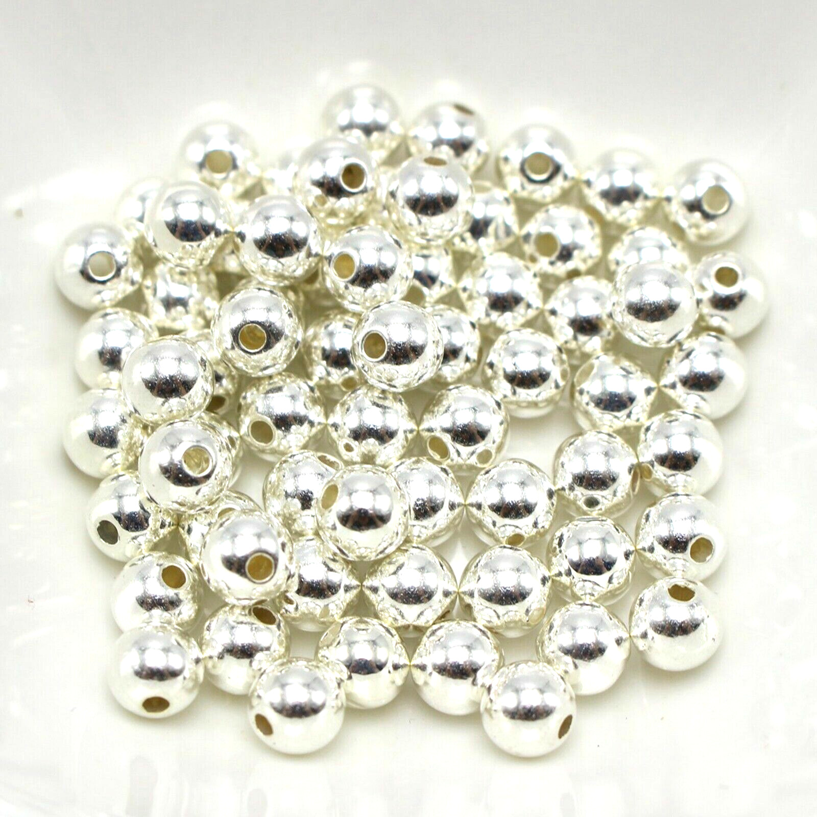 500 Bright Silver Metallic Acrylic Round Spacer Beads 6mm Smooth Ball Beads