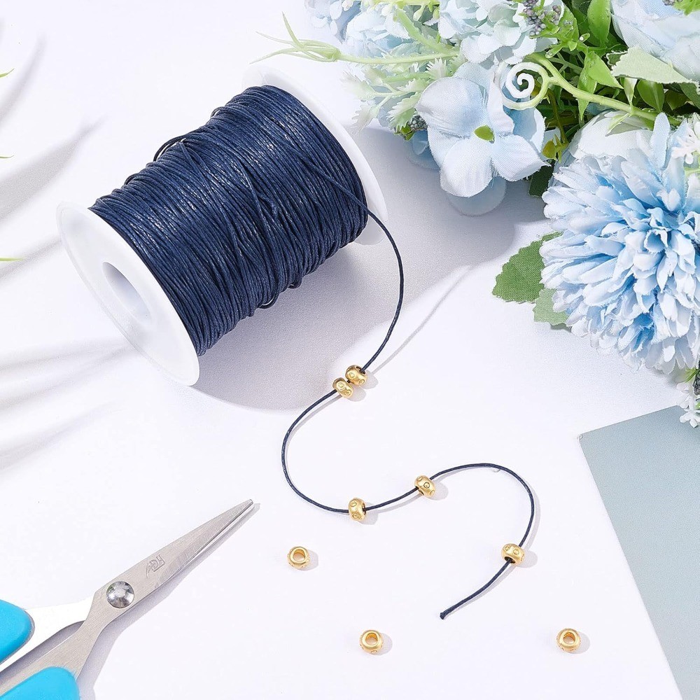 Waxed Cotton Cord 1mm Blue Waxed Thread String for Jewelry Making Crafting