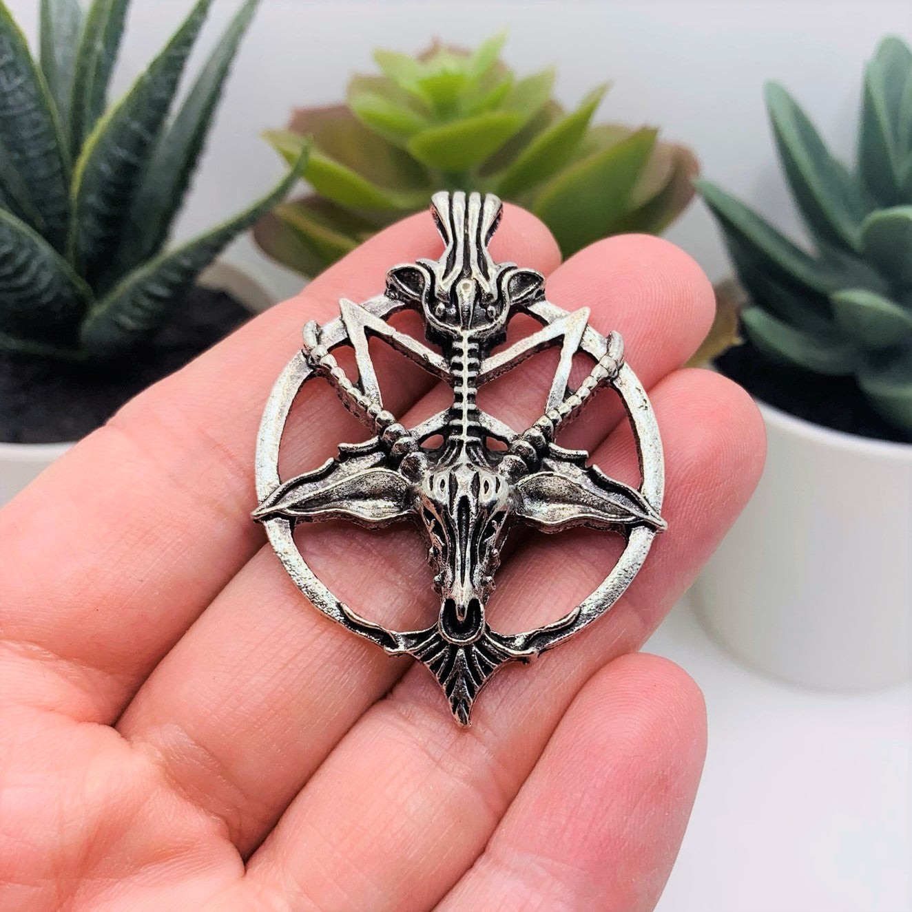 Silver Baphomet Pentagram Satan Pendants, 34x46mm – US Seller