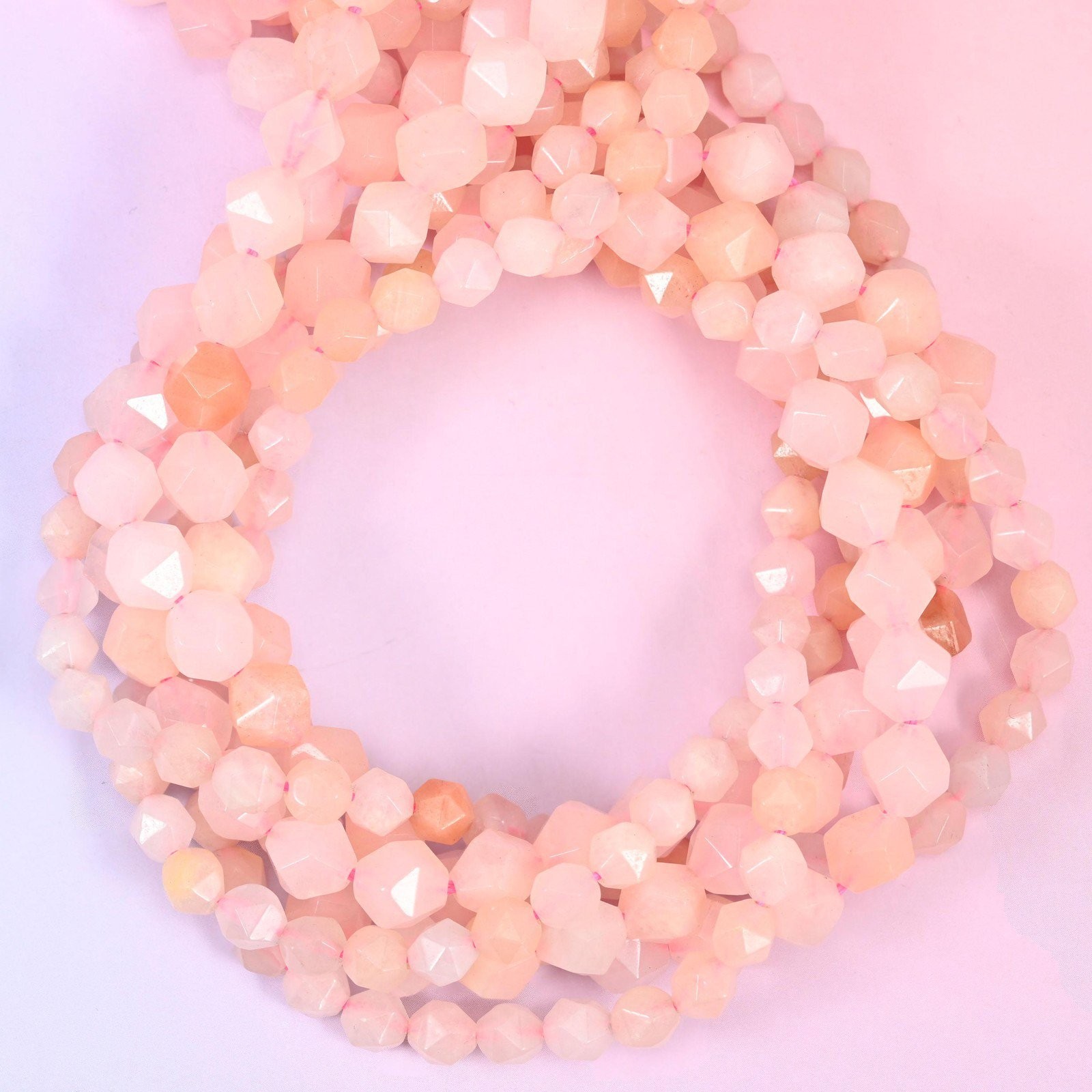 Pink Aventurine Beads: Faceted Diamond Star Cut, 6-10mm, 15.5 inch Strand