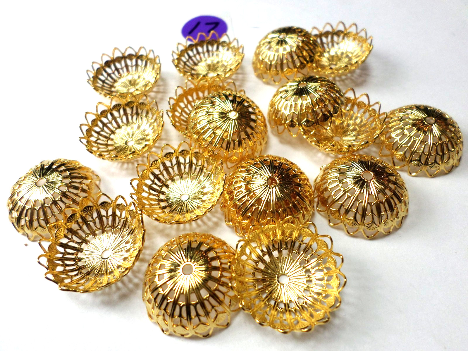 15 Vintage Shiny Gold Art Deco Filigree Round Huge Bell Bead Caps 26x10mm