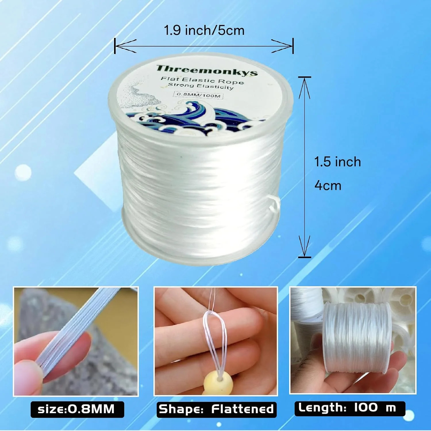 2PCS Flat Elastic line 0.8 mm Elastic Bracelet Rope Elastic Bead Rope for String