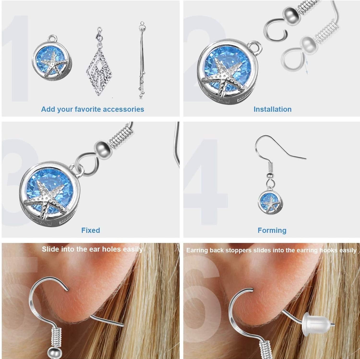 100 PCS 925 Sterling Silver Earring Hooks with Silicone Backs DIY Jewelry Making