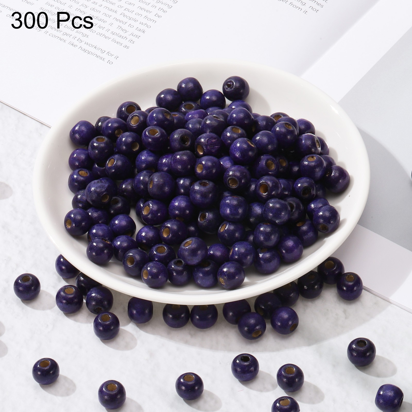 300Pcs Natural Wooden Beads for Crafts Purple (11 x 12mm 4mm Hole)