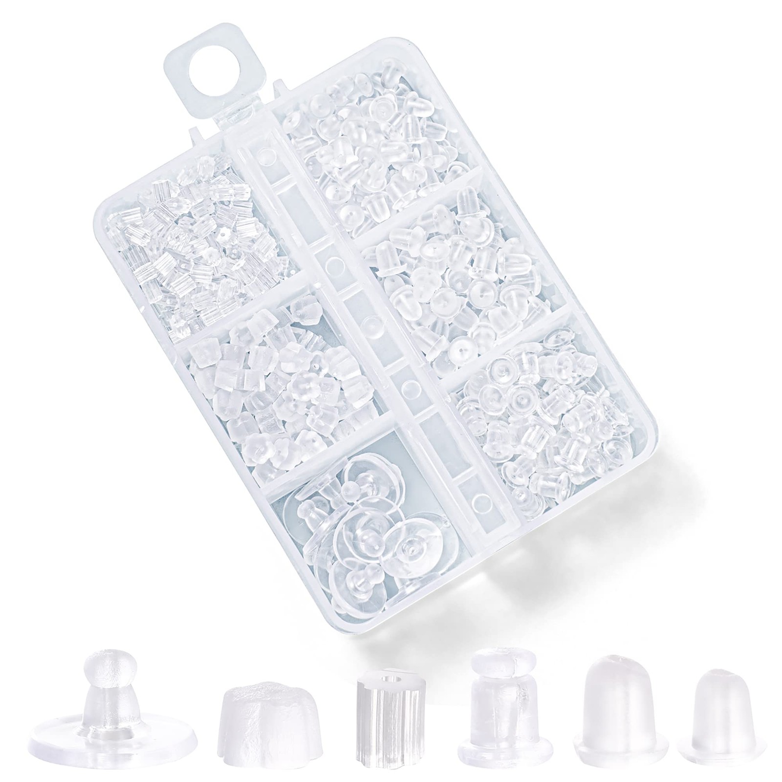 Nkwuire 6 Styles Silicone Earring Backs for Studs, 600 Pcs Clear Soft Earring Ba