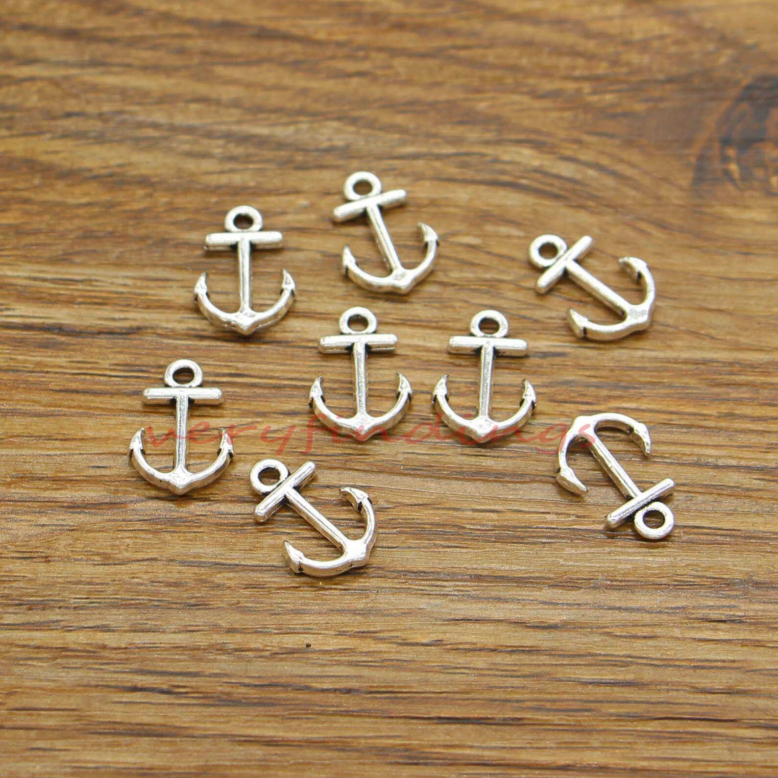 50 Anchor Charms Nautical Ship Sailing Bulk Charms Antique Silver Tone 11x15mm
