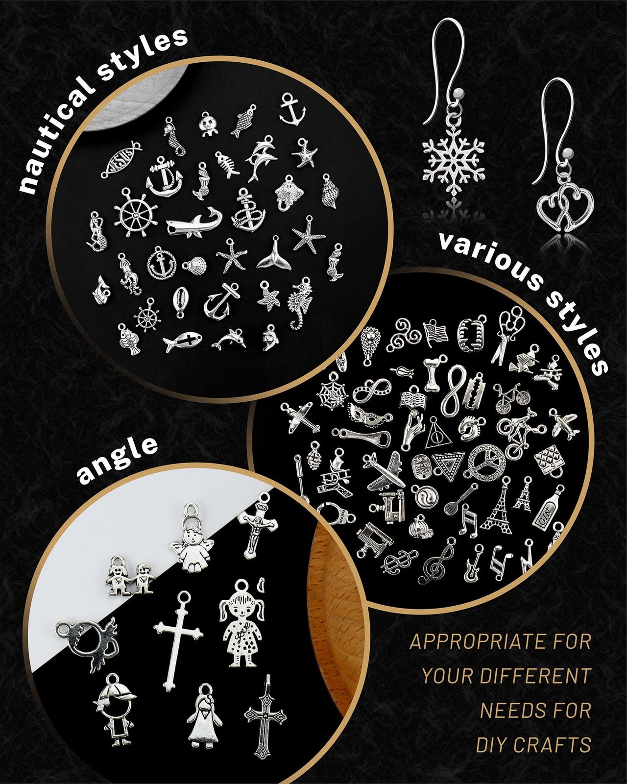 300 PCS Wholesale Bulk Lots Jewelry Making Charms Mixed Smooth Tibetan Silver