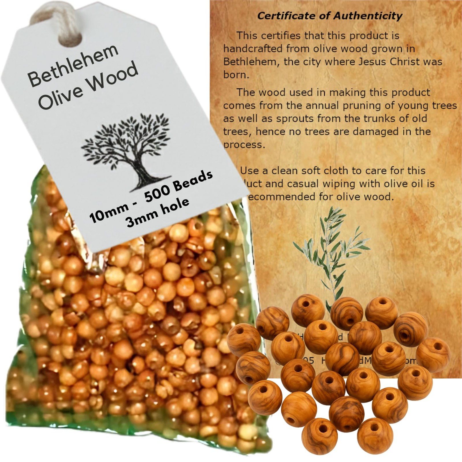 Holy Land Market Bethlehem 10Mm Smooth Olive Wood Beads 500-Piece Bag