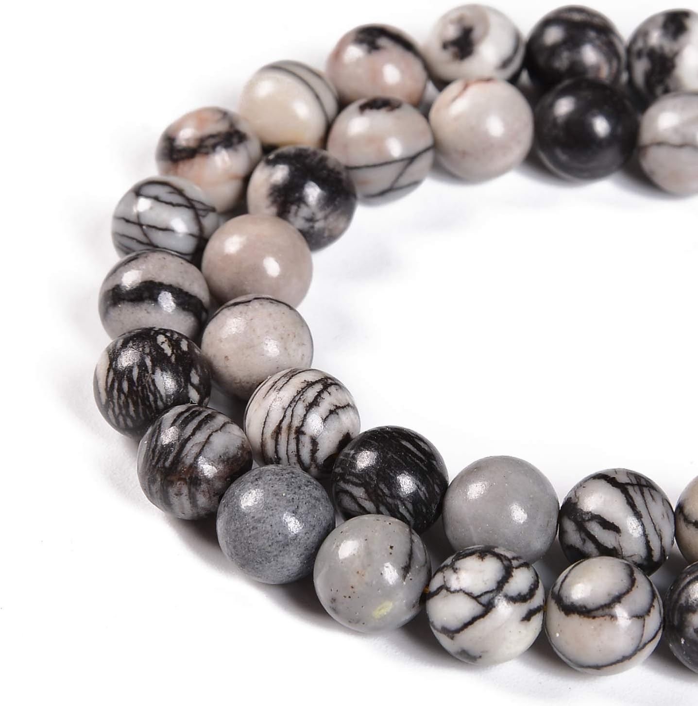 60Pcs 6Mm Natural Spider Web Jasper Gemstone round Spacer Loose Stone Beads for