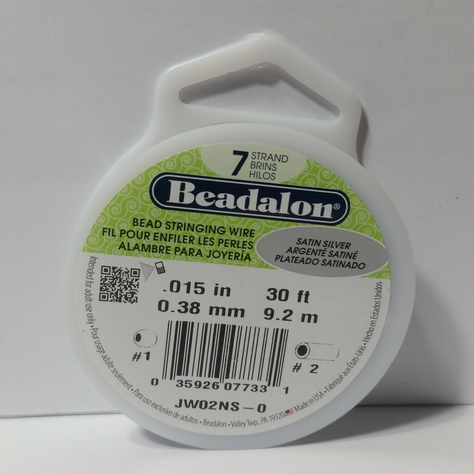 Beadalon Bead Stringing Wire Satin Silver 1 Strand 30 Feet 0.38mm 1 Roll