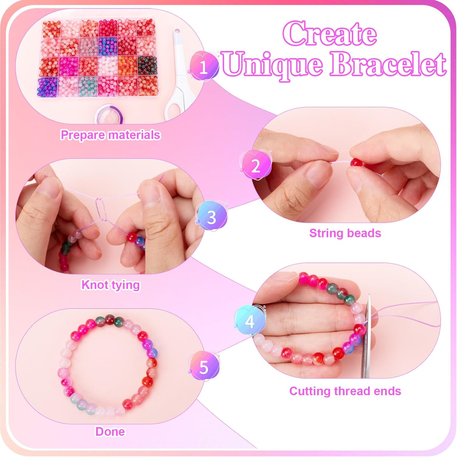 about 7200+ Pcs 6Mm Glass Beads Bracelet Making Kit, 144 Assorted Colorful Bi-Co