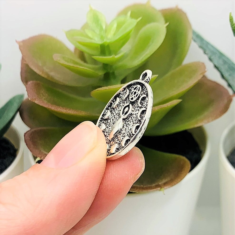 Antique Silver Goddess Pendant Charm with Moon Phases, 20x23mm – US Seller