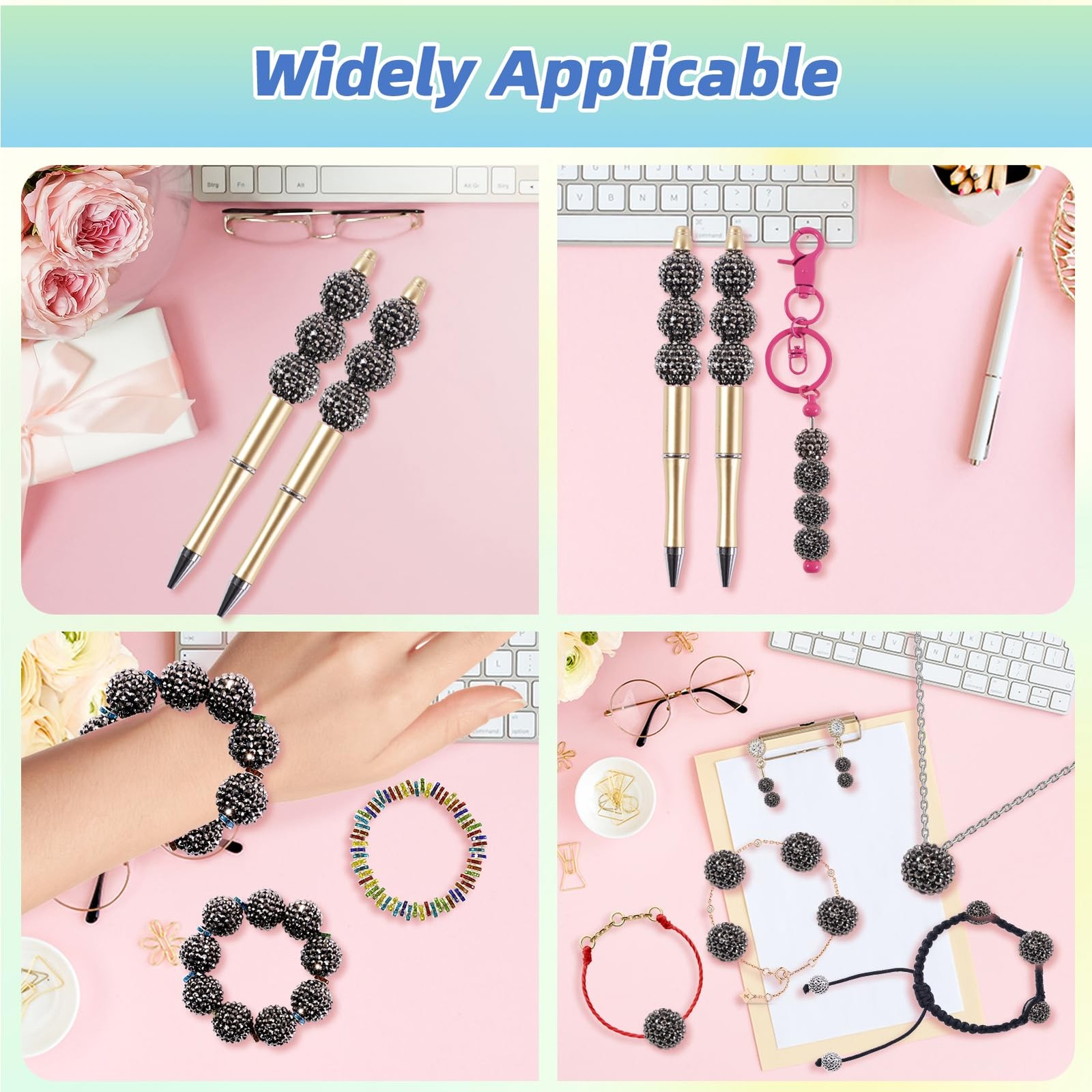 20mm Beads for Pens – 20 Pcs Rhinestone Beads and 220 Pcs Spacer Bead for Bea…
