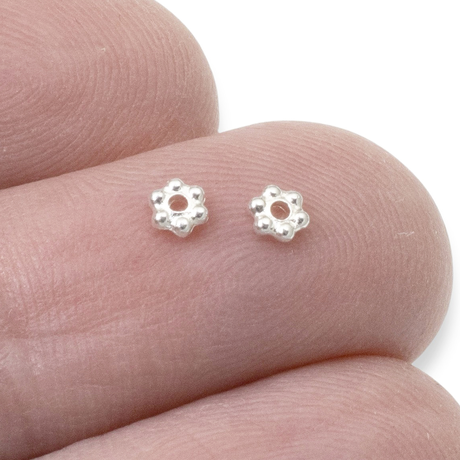 50 Bright Silver 3mm Daisy Spacers – TierraCast Designed – Tiny Jewelry Beads