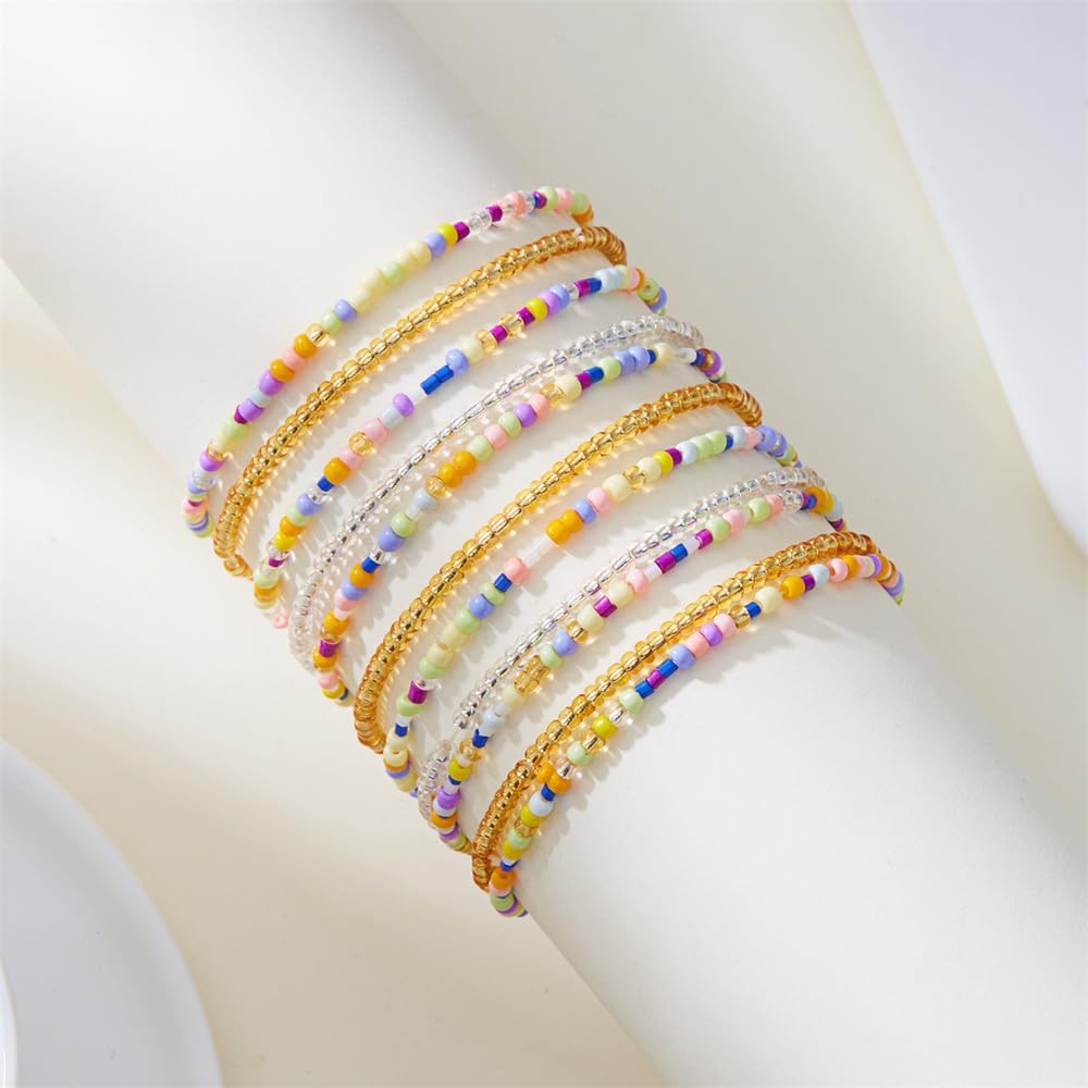 5Pcs Boho Crystal Beaded Stackable Stretch Bracelets for Women Colorful Mul – 09