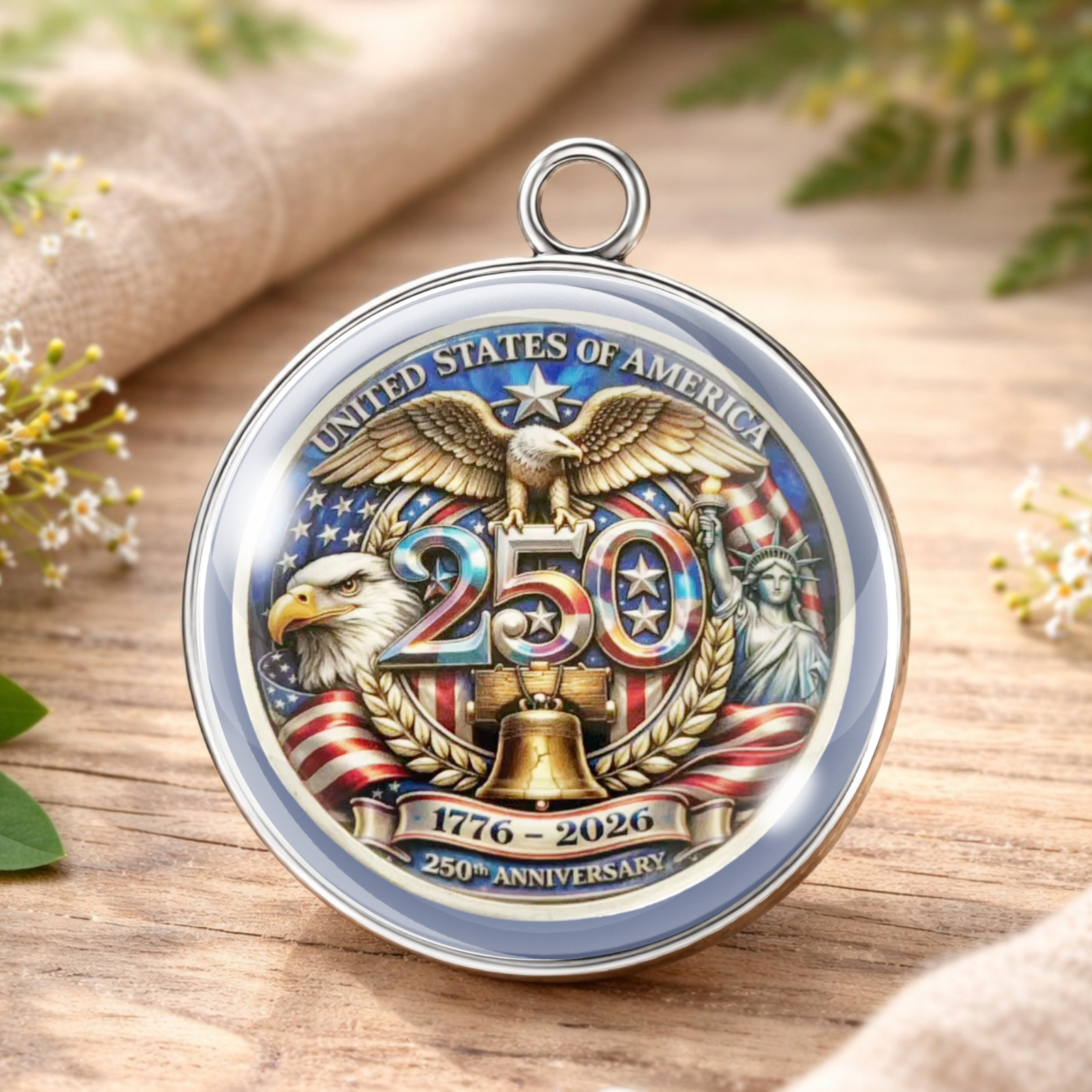 USA 250th Anniversary Collectible Charms | 1776–2026 Glass Cabochon Pendant