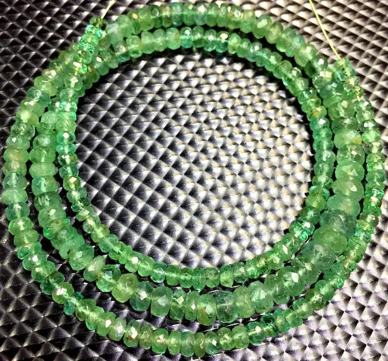 Top Quality Natural Zambian Emerald Rondelle Beads Great Luster Gemstone Beads.