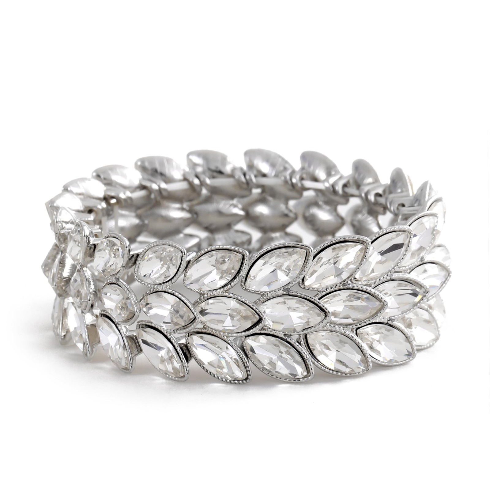 Women Shinny Wide 3 Lines Leaf Stretch Elastic Bangle Bracelets for Party Weddin