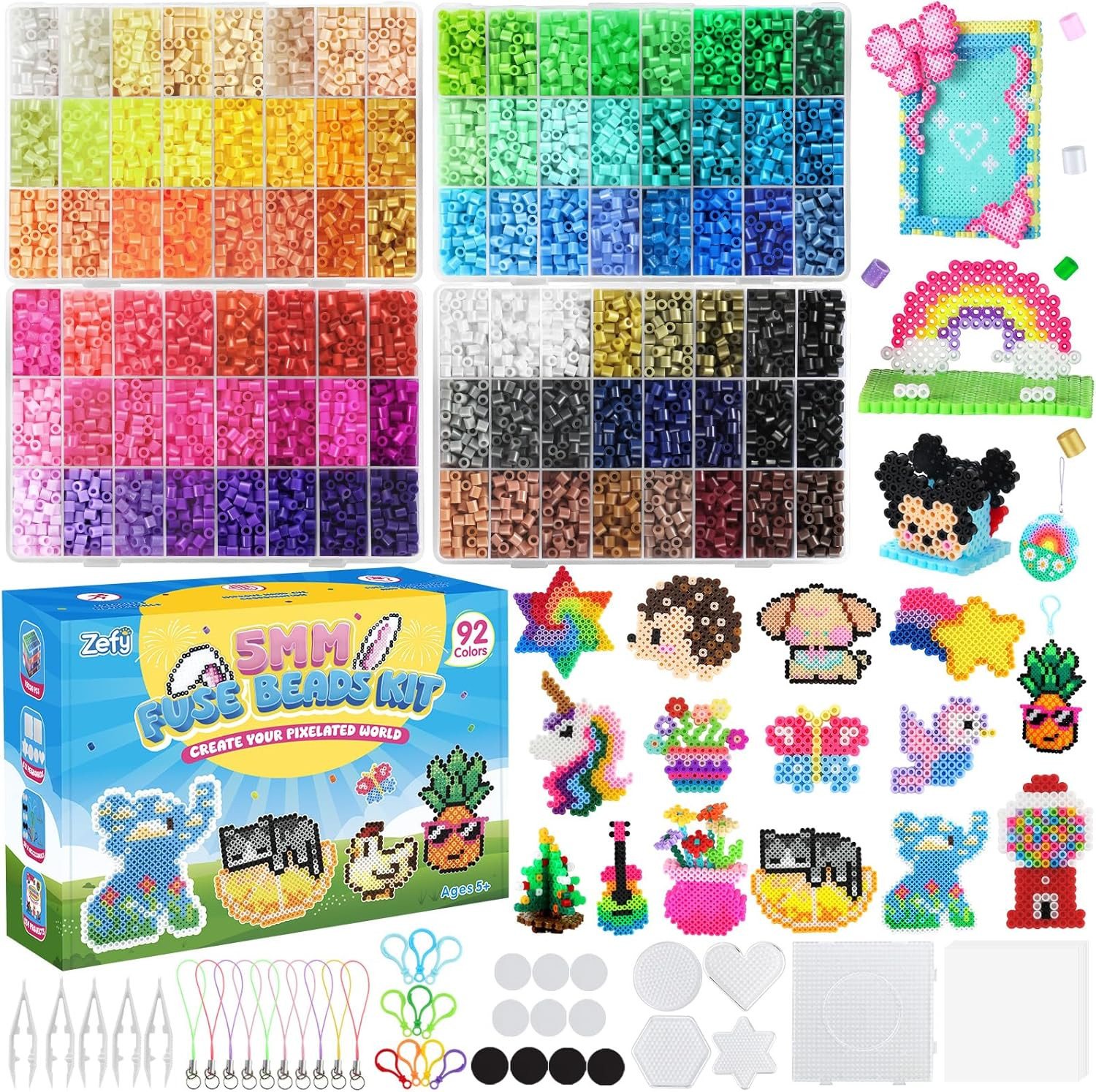 Fuse Beads Kit 92 Colors 19200 Pcs Melting Beads 5Mm, Including 124 Patterns, 6