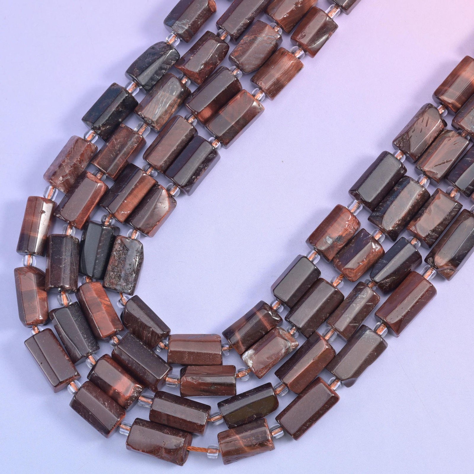 Natural Red Tiger Eye Faceted Tube Beads Size 12x8mm