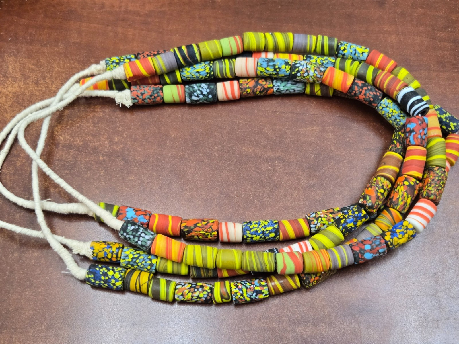 4 STRANDS MULTI COLORS AFRICAN OLD GLASS TUBE BEADING BEADS