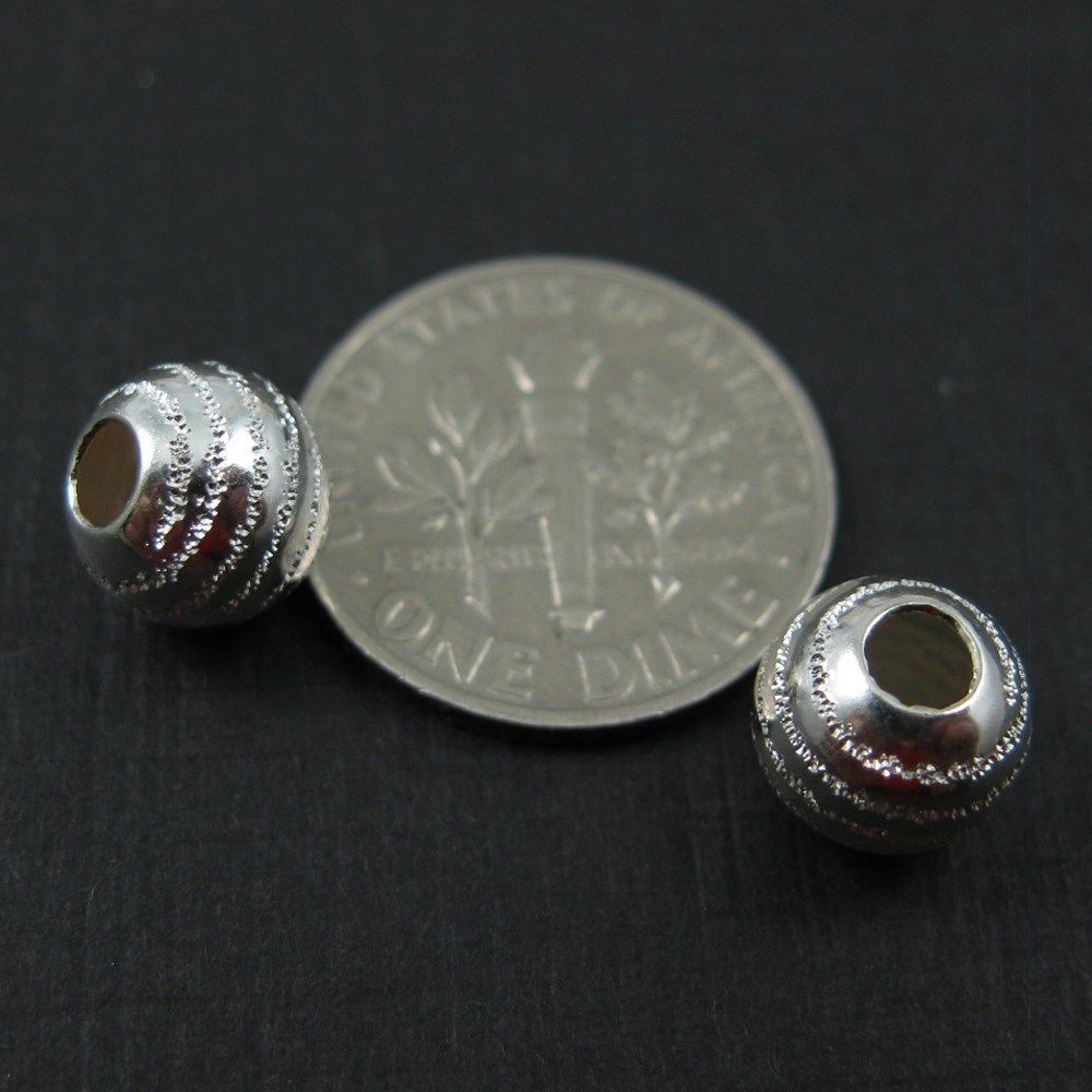 925 Sterling Silver Findings-Fine Textured Round Beads-Spacers-8mm -Per 2 pcs