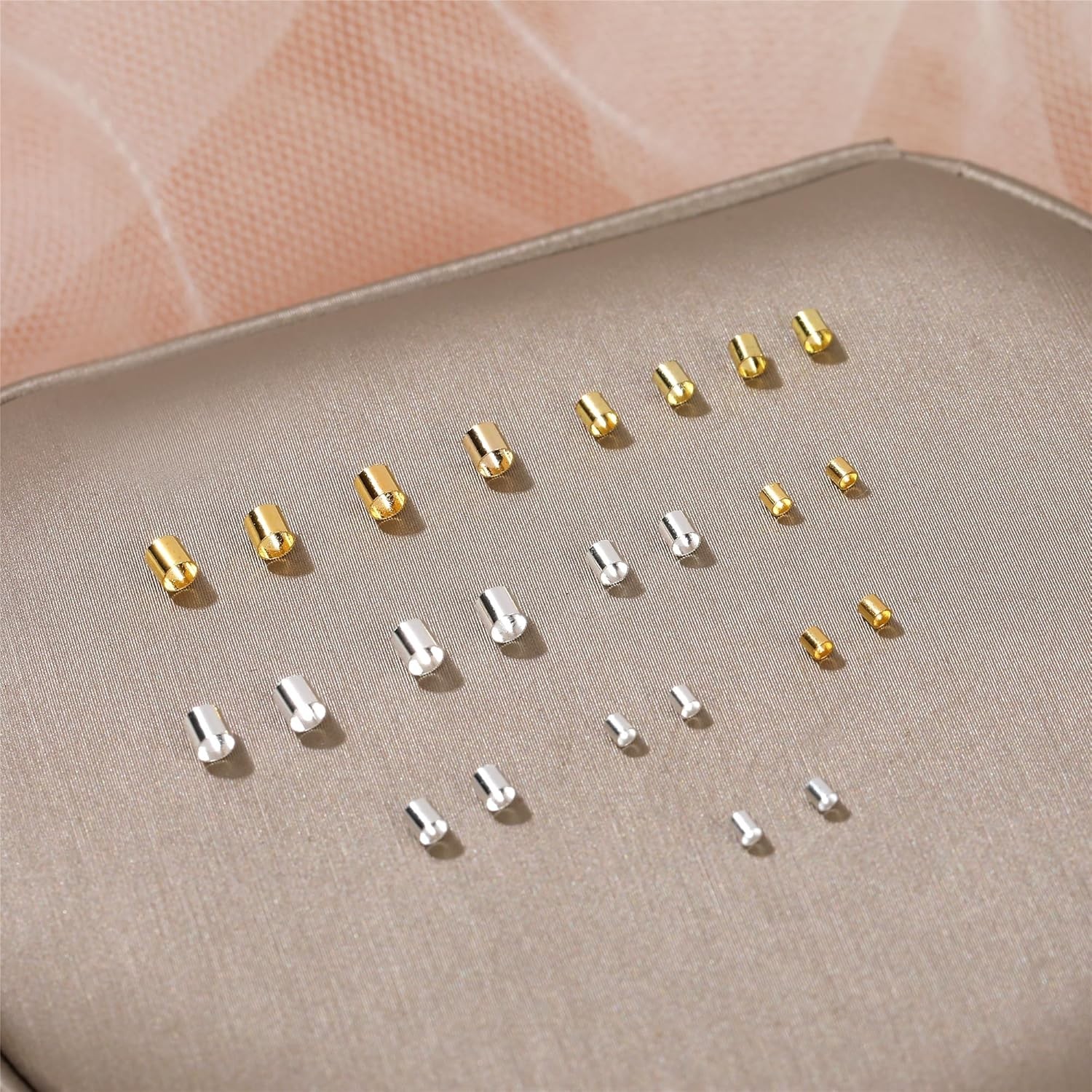 1050 Pcs Silver and Gold Crimp Beads for Jewelry Making, 1.5mm 2mm 2.5mm Crimpin