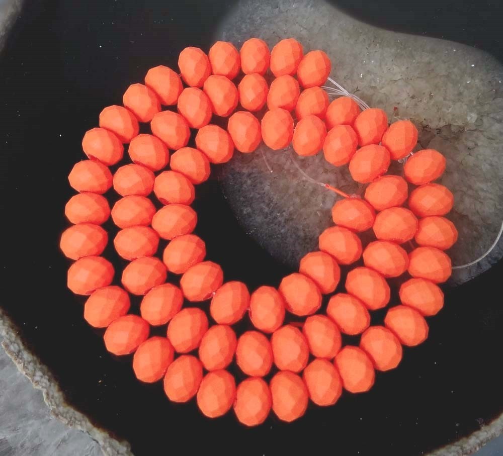 8x5mm Matte Frosted Neon Glass Faceted rondelle Beads – orange 16″