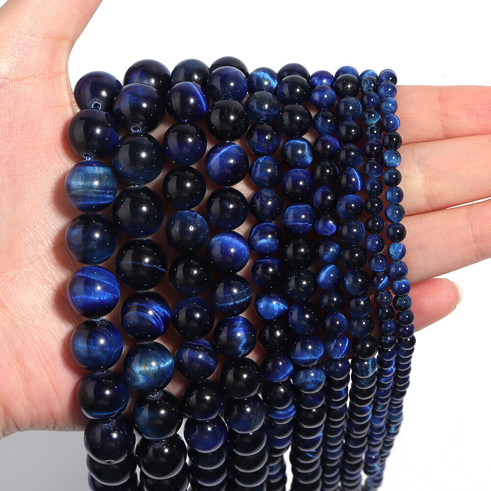 Natural Blue Tiger’s Eye Gemstone Smooth Round Loose Beads for Jewelry Making