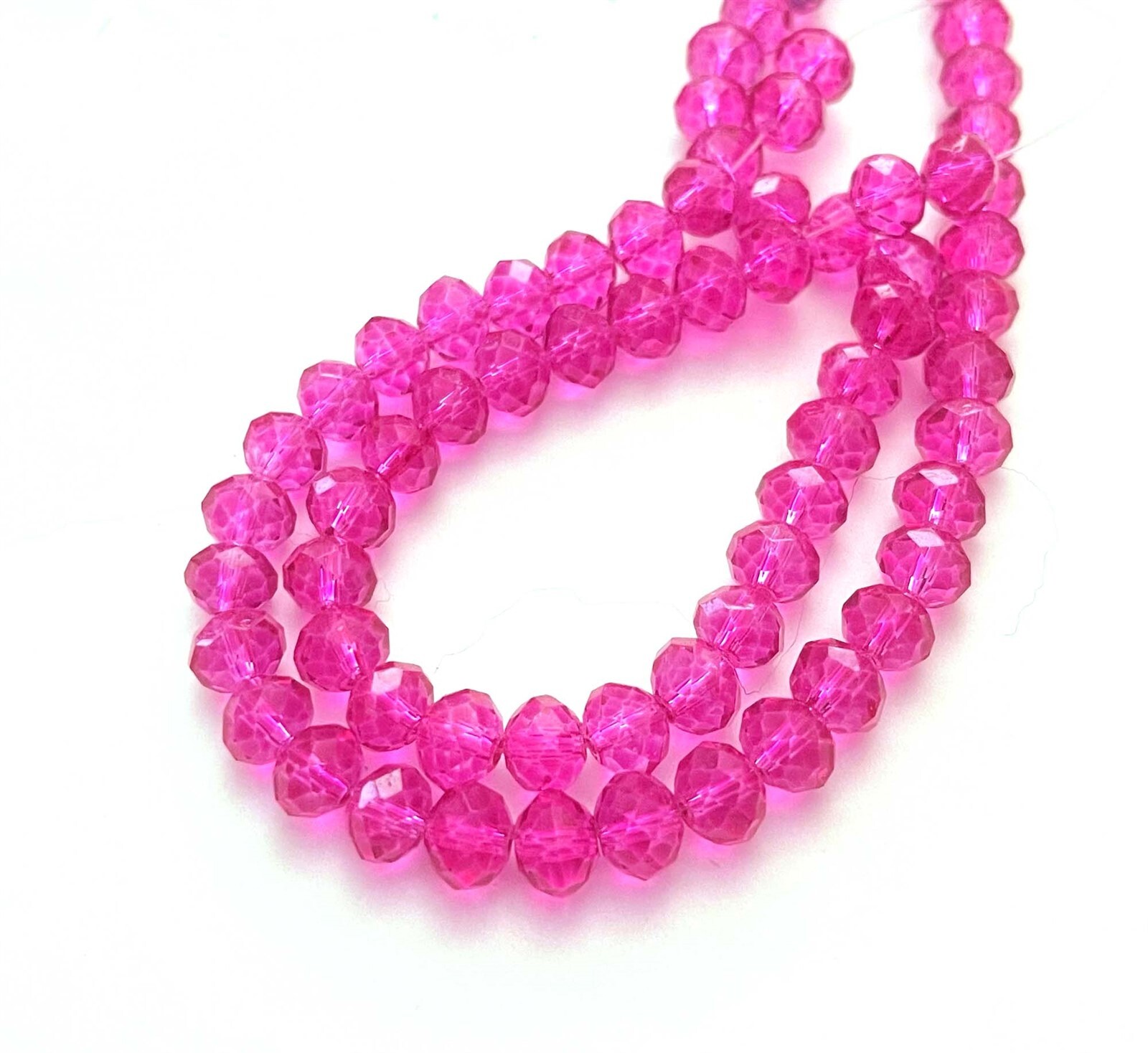 25 Firepolish Glass Faceted Rondelle Crystal Beads – Hot Pink / Magenta 8x5mm