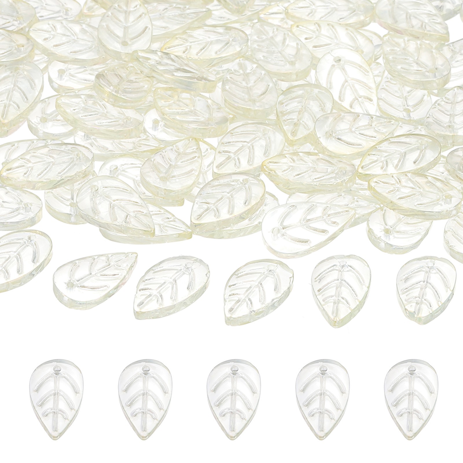 100Pcs Crystal Leaf Beads Translucent Czech Glass Beads, Crystal Yellow