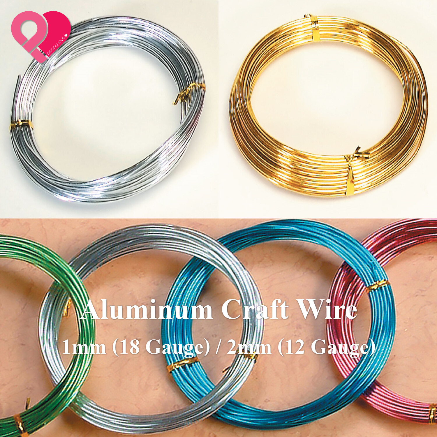 12,18 Gauge 1,2mm Aluminum Craft Wire Metal Cord String Gold Silver 1-5roll BULK