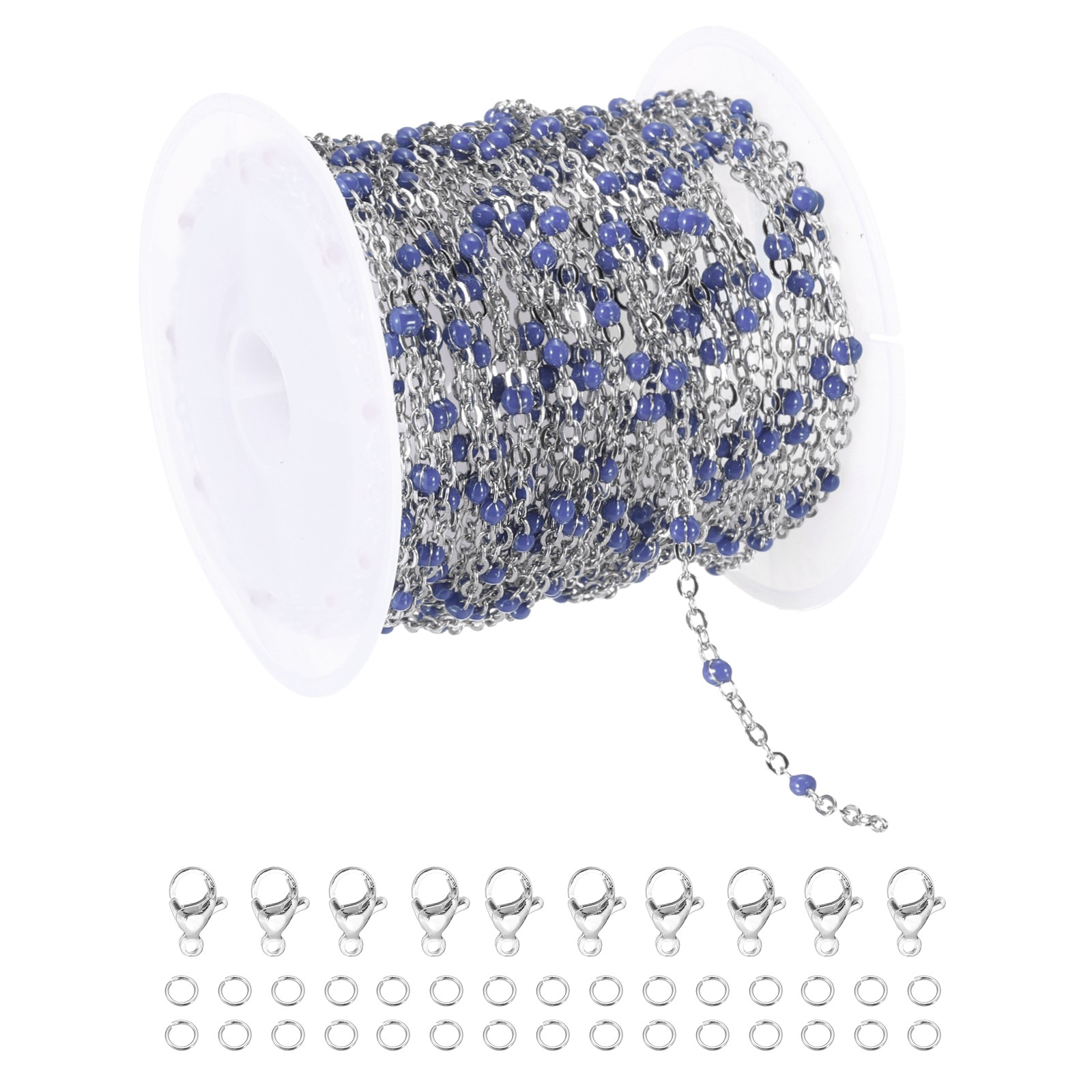 16.4 Ft/5M Enamel Stainless Steel Bead Chain(Silver/Blue, Pack of 1)