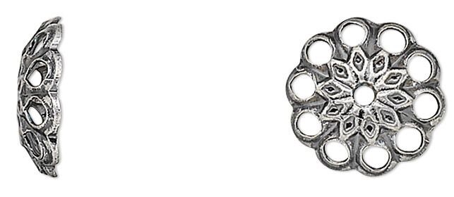 100 Antiqued Silver Plated Brass 8x2mm Round Fancy Filigree Bead Caps