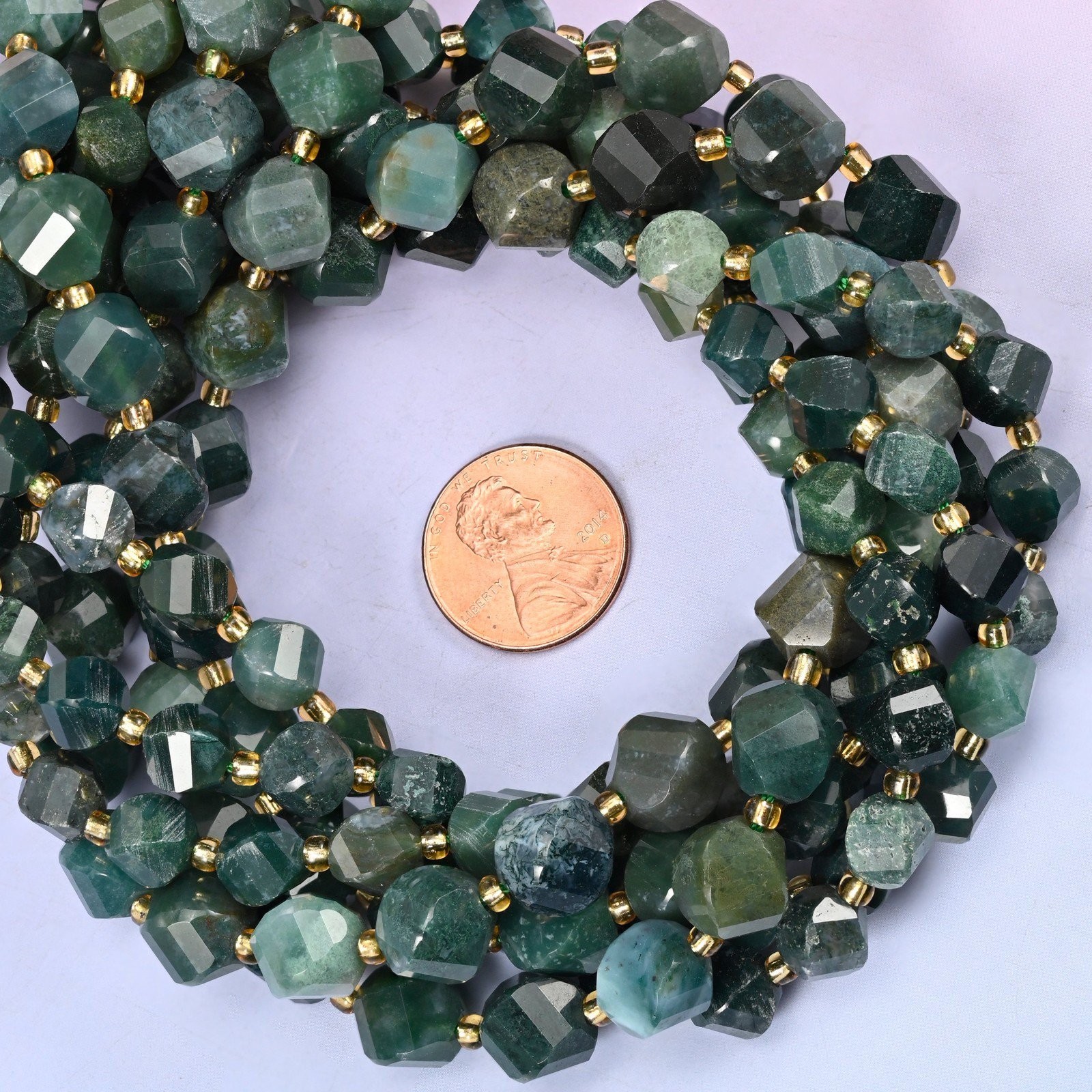 Moss Agate Faceted Spiral Twist Beads: Size 8mm 10mm, Jewelry Making