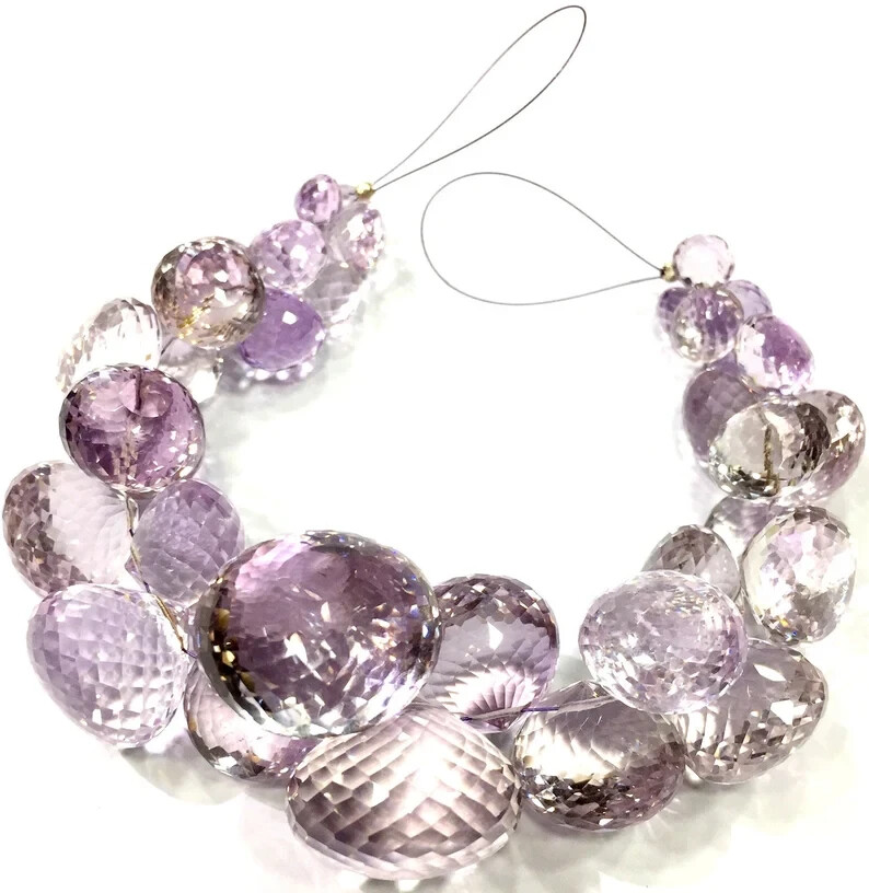 AAA+QUALITYRare Natural Pink Amethyst Faceted Beads Onion Shape Briolettes Beads