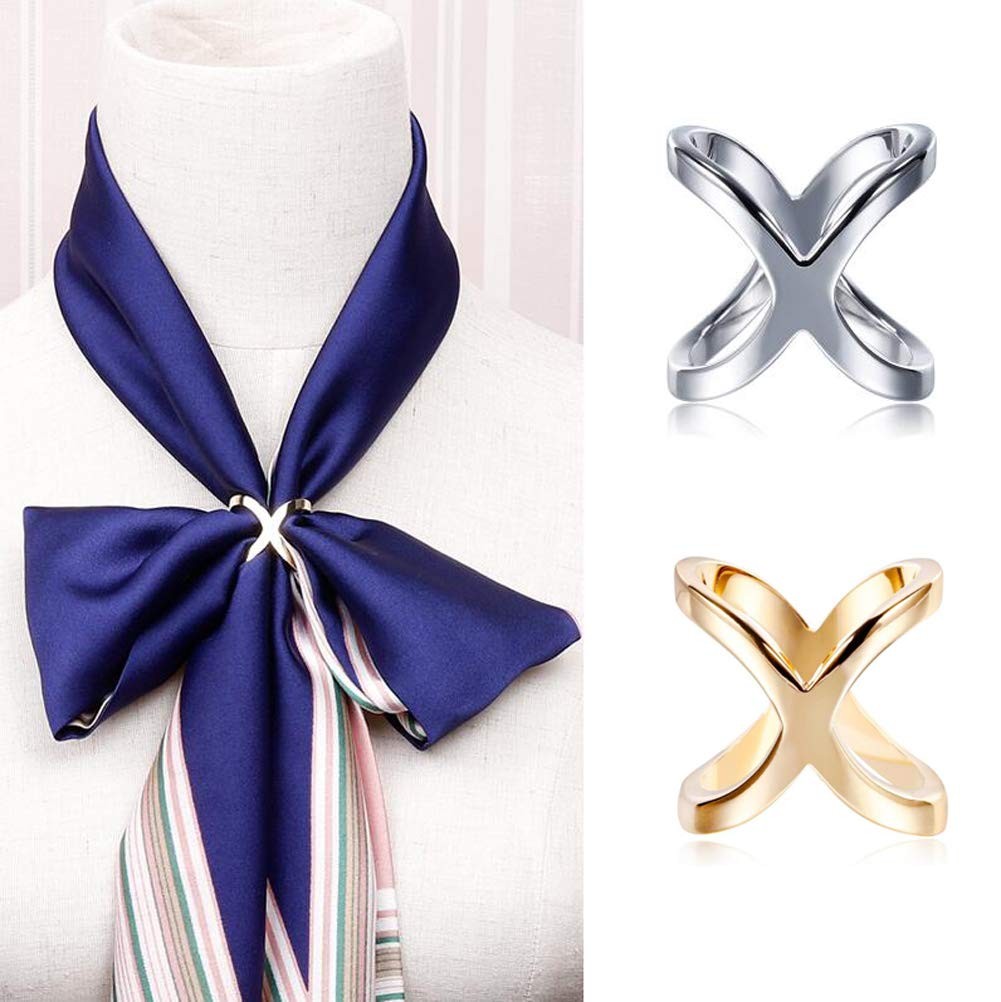 2 Pack Womens Fashion X-Shape Scarf Ring Buckle Ladies Girls Modern Simple Scarf