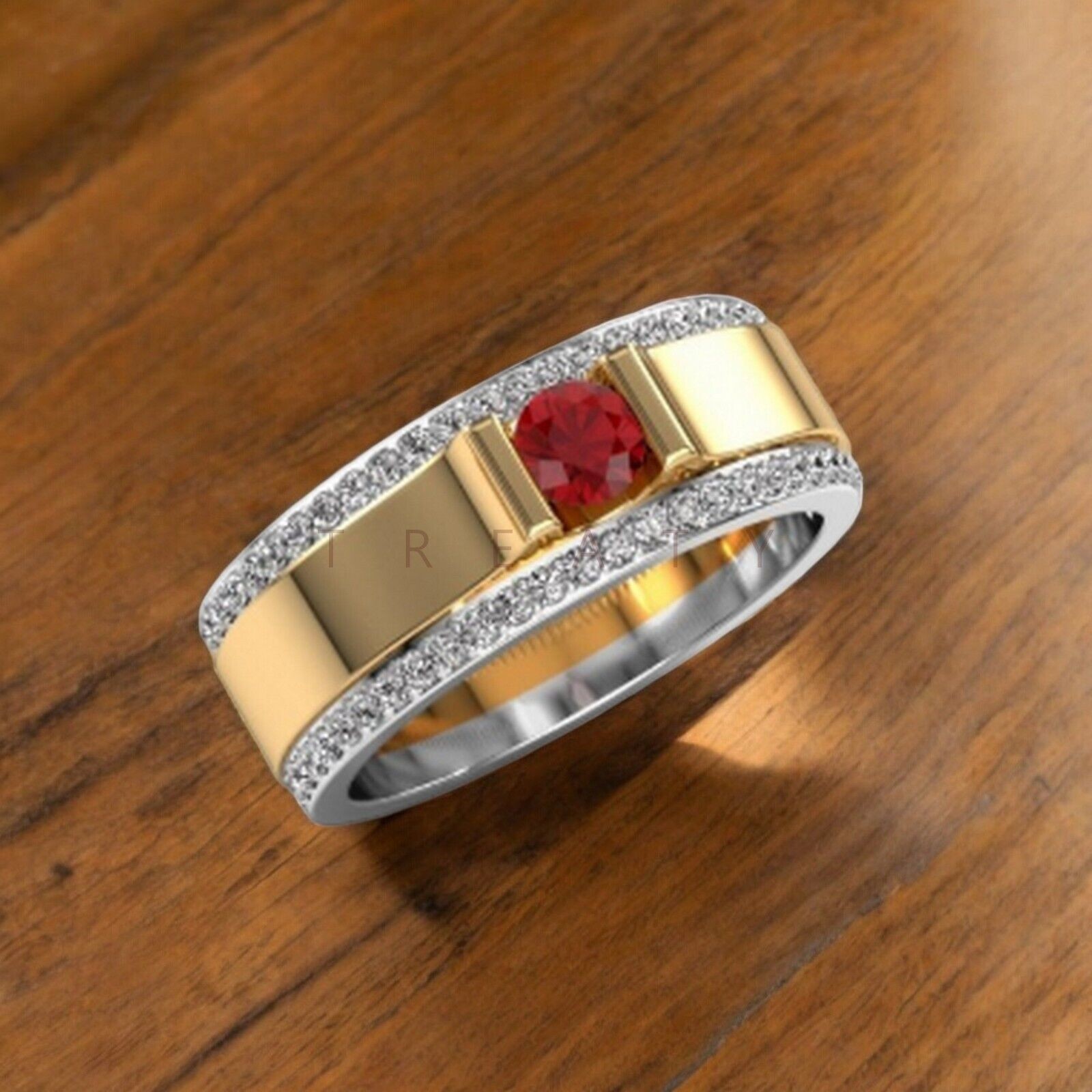 Ruby Round Cut With 14k Yellow Gold Ring For Men’s #A206 #