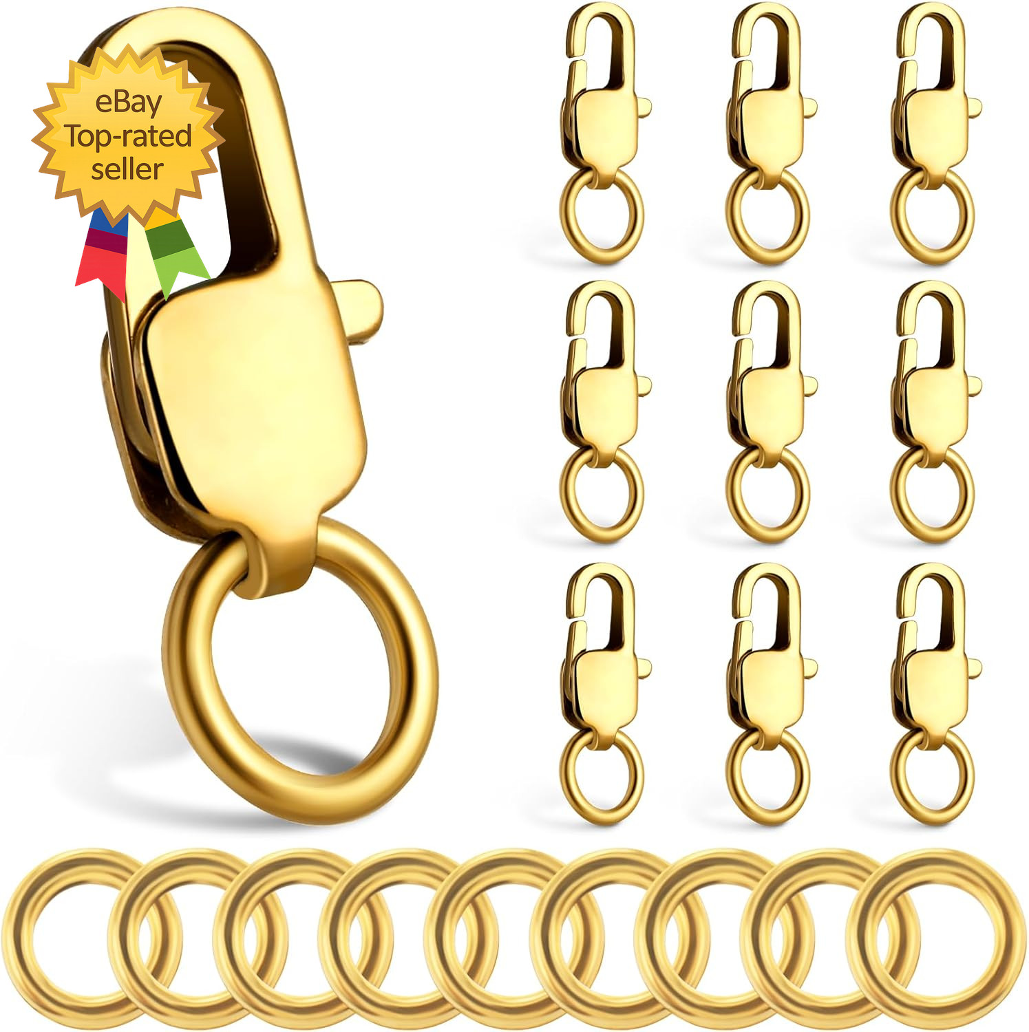 10 Pcs Lobster Claw Clasp with Closed Jump Rings14K Gold Necklace Clasps Bracele