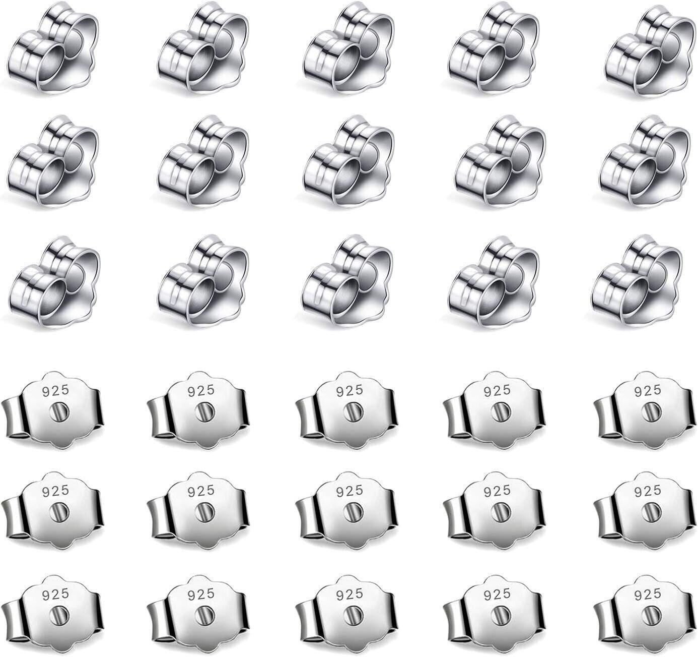 30pcs/15 Pairs 925 Sterling Silver Earring Backs Replacement Secure Ear Locking,