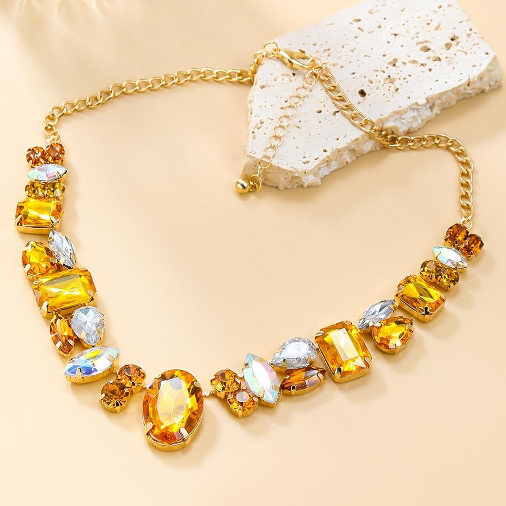 Fashion Prom Shinny Full Champagne Rhinestones Choker Necklace Dainty Layered Se