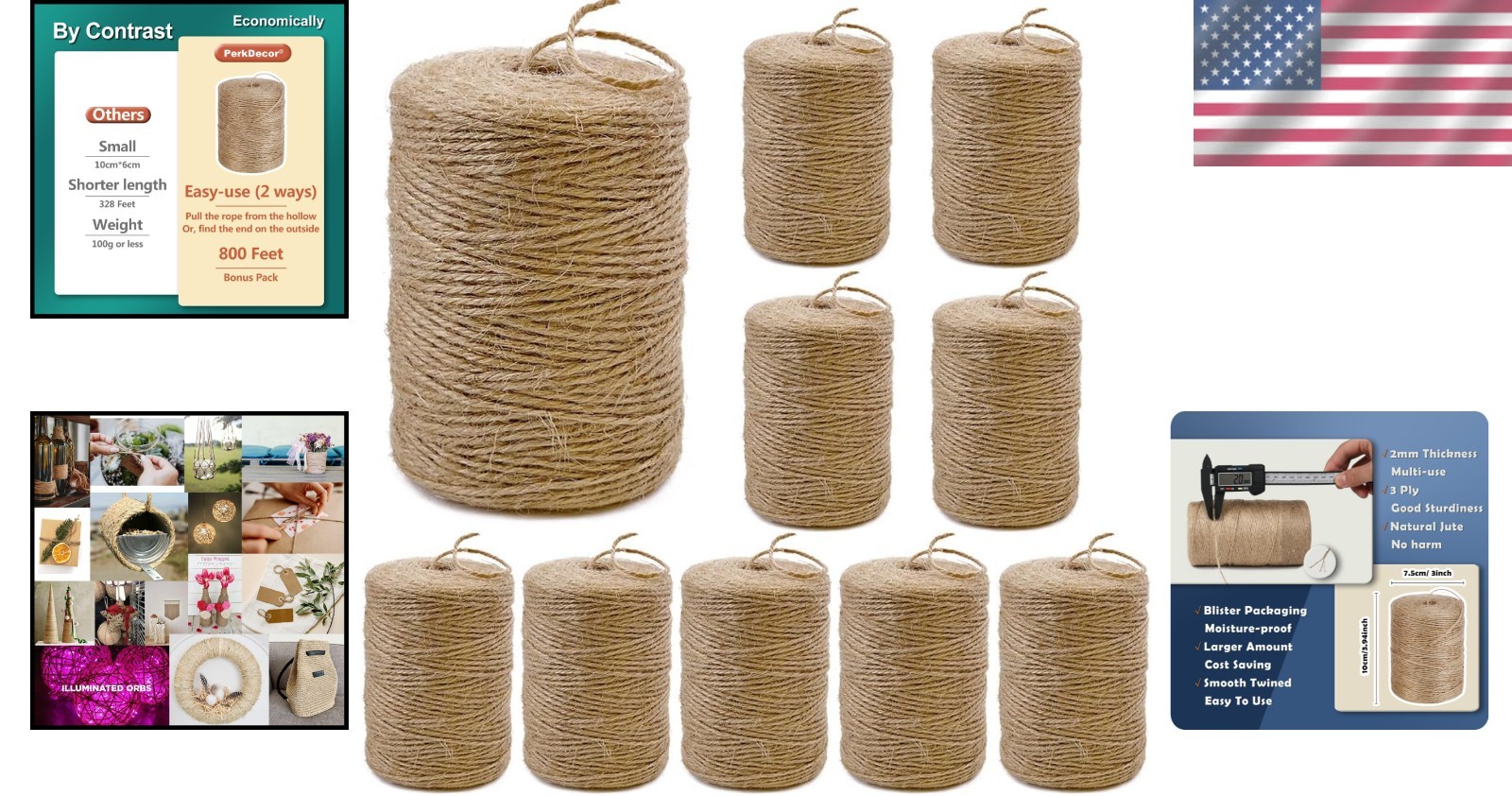 Eco-Friendly 10-Pack Jute Twine String 8000ft – DIY Crafts