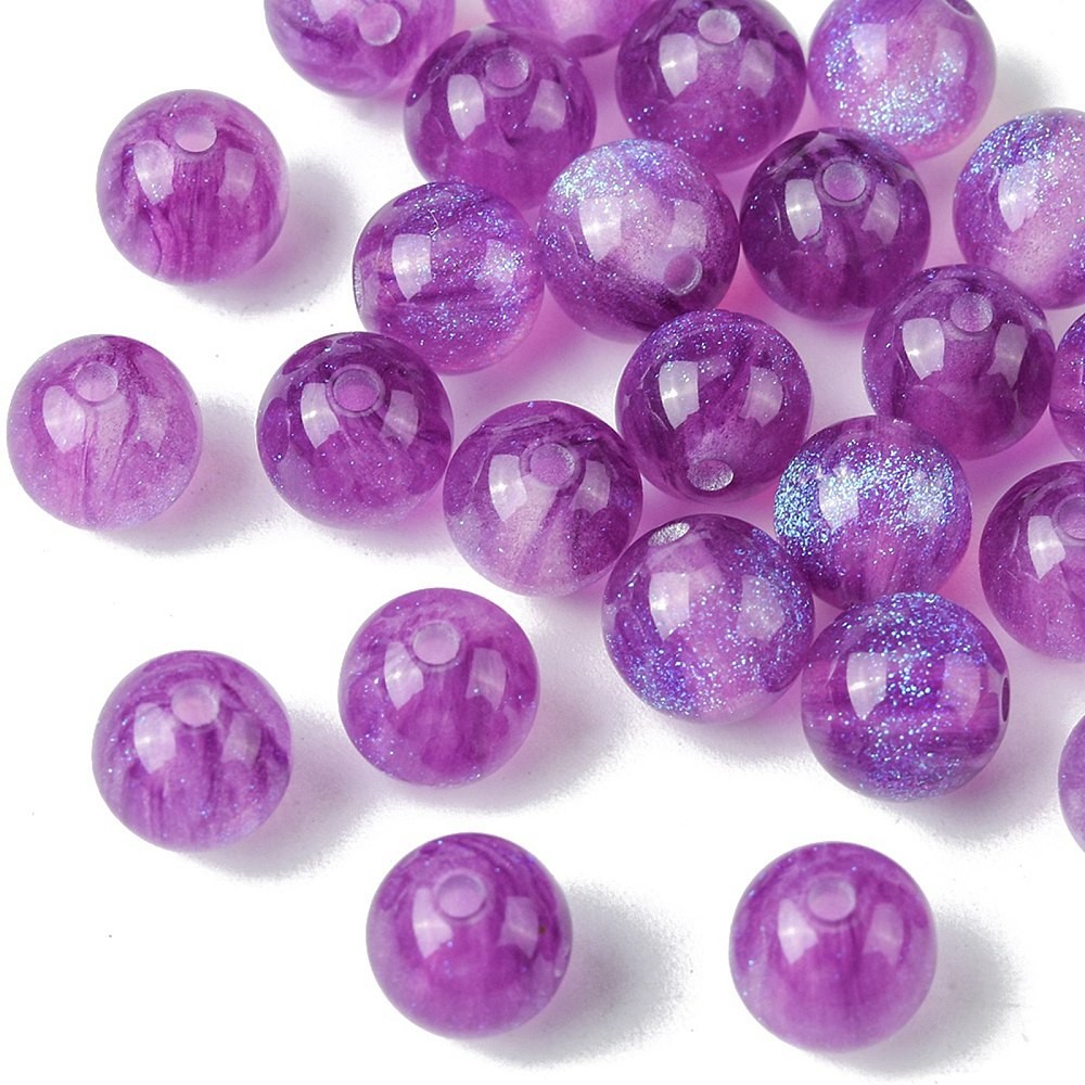 25pcs Resin Round Imitation Cat Eye Beads Glitter Powder Purple 8mm Spacer Bead