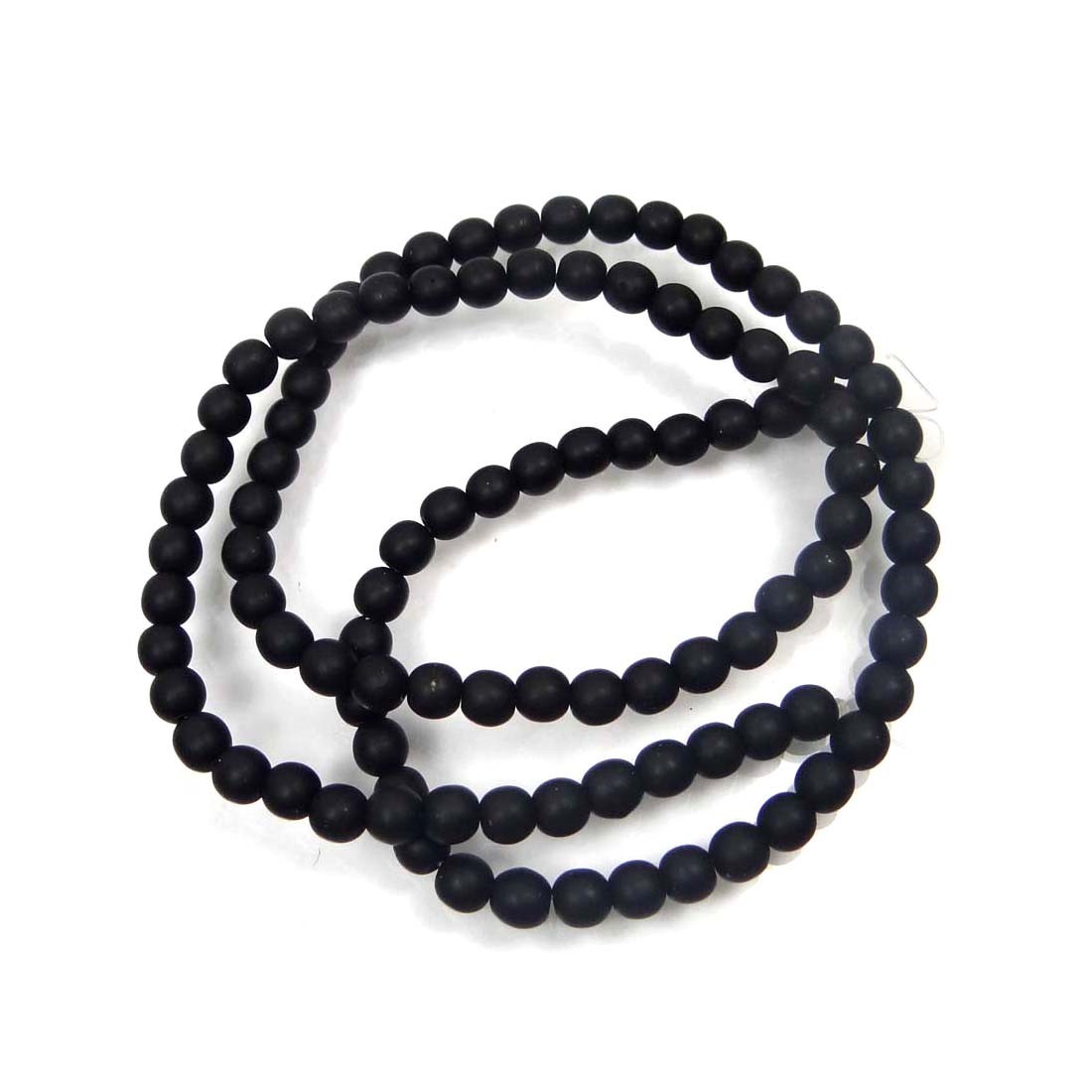 100 Czech Frosted Sea Glass Round Beads – Matte – Black / Jet 4mm