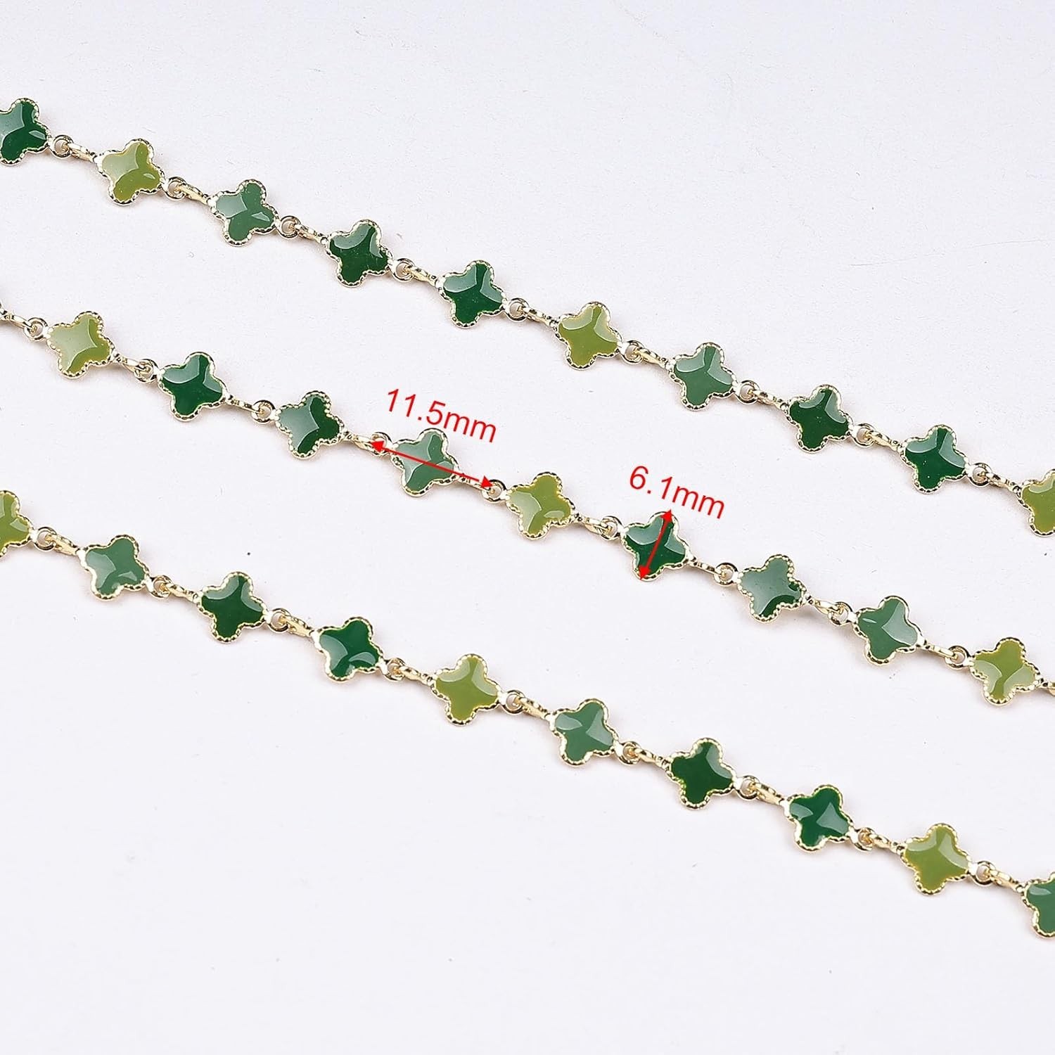 3 Meters Enamel Chain for Jewelry Making Green Oil Drip Four Leaf Jewelry Chain