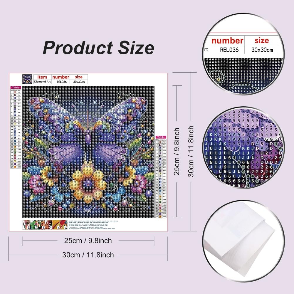 Diamond Art Kit Purple Butterfly for Adult, Round Diamond Painting Kit for Beg