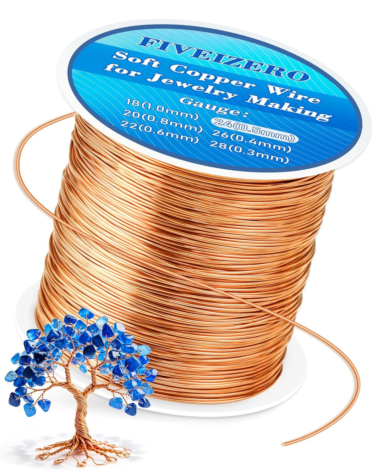 FIVEIZERO 203Ft 24 Gauge Copper Wire for Jewelry Making, Pure Dead Soft Bare Cop