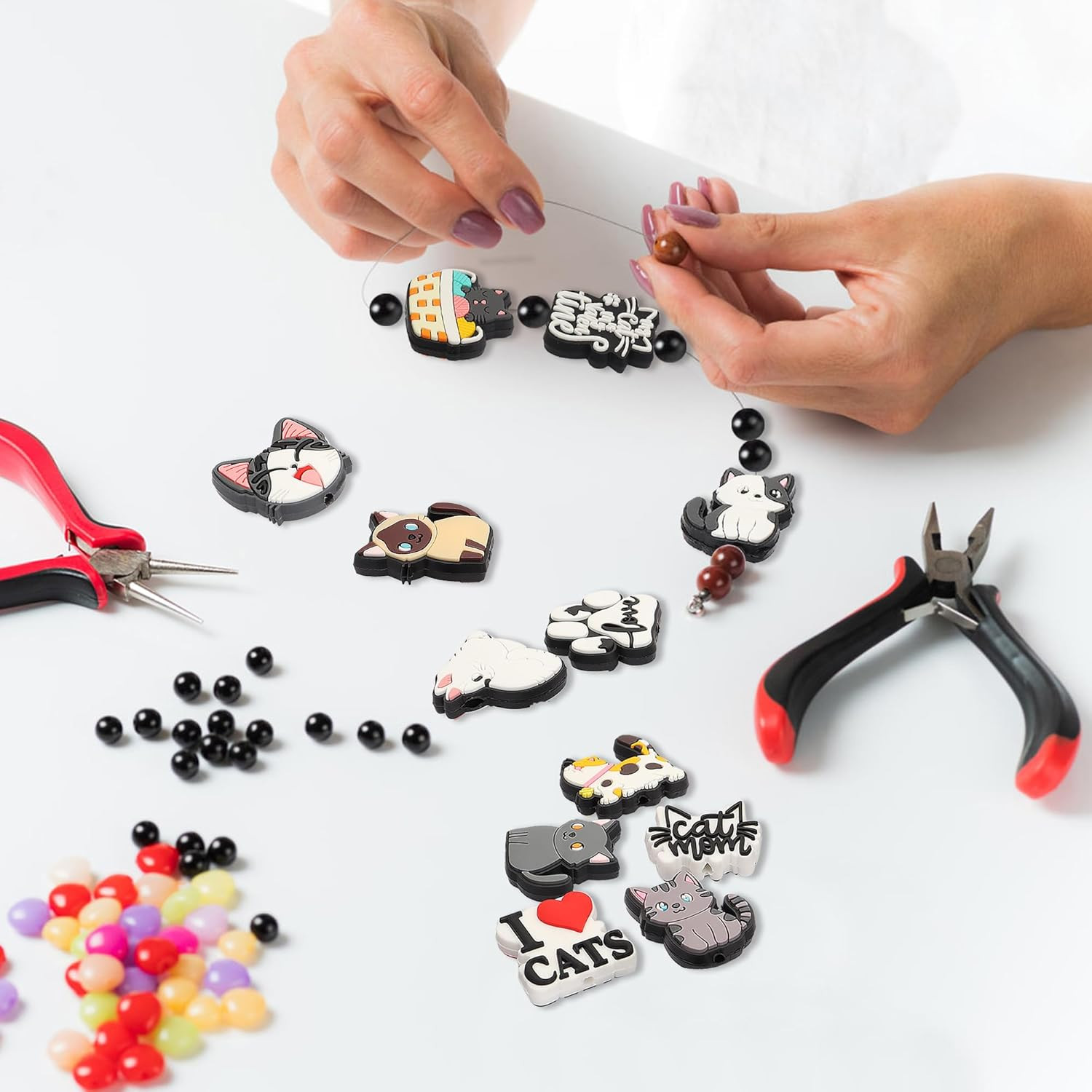 12Pcs Cat Silicone Focal Beads for Pens, Adorable Beadable Pen Charms Keychai…